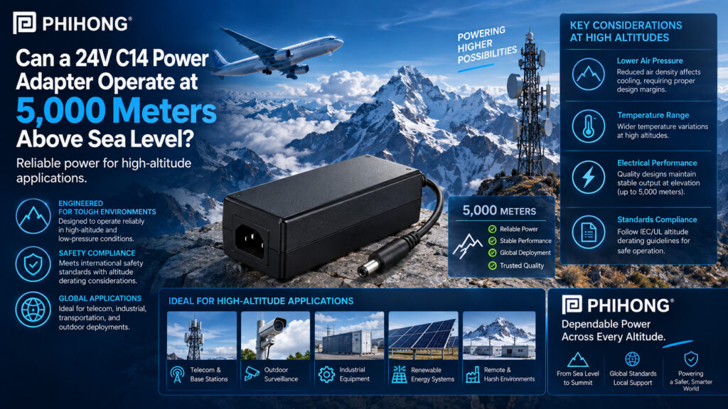 Can a 24V C14 Power Adapter Operate at 5,000 Meters Above Sea Level