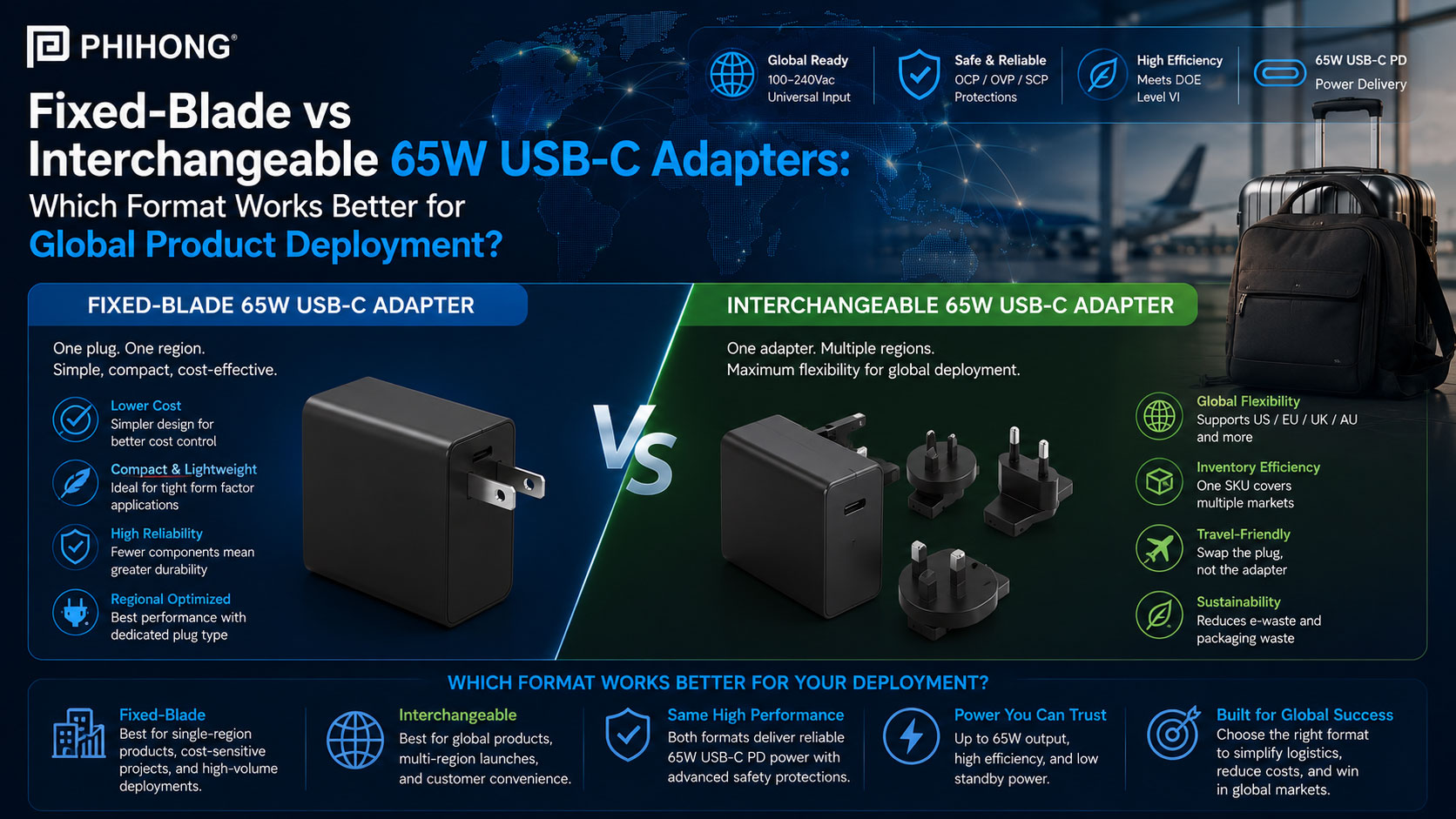 Fixed-Blade vs Interchangeable 65W USB-C Adapters: Which Format Works Better for Global Product Deployment?