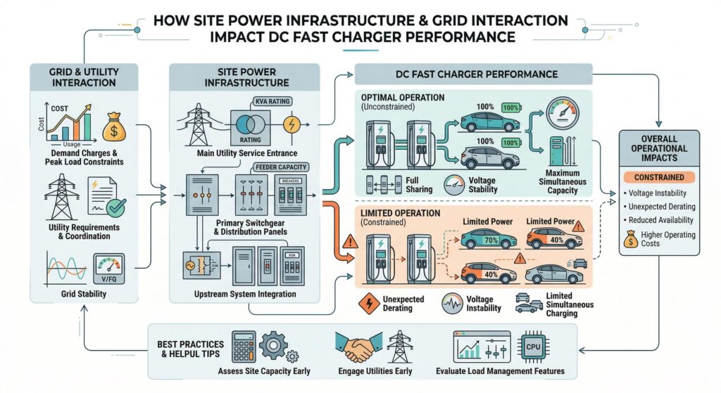 How Site Power Infrastructure and Grid Interaction Impact DC Fast Charger Performance
