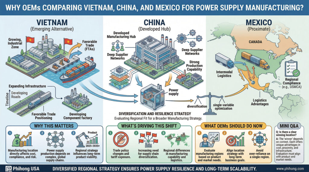 Why Are OEMs Comparing Vietnam, China, and Mexico for Power Supply Manufacturing