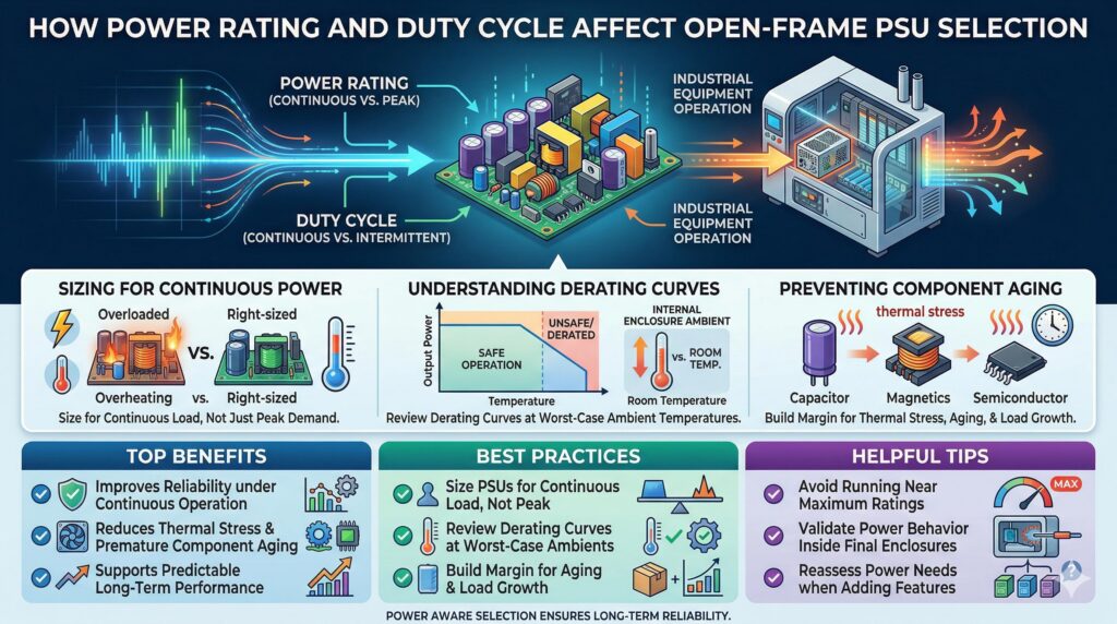 How Do Power Rating and Duty Cycle Affect Open-Frame PSU Selection