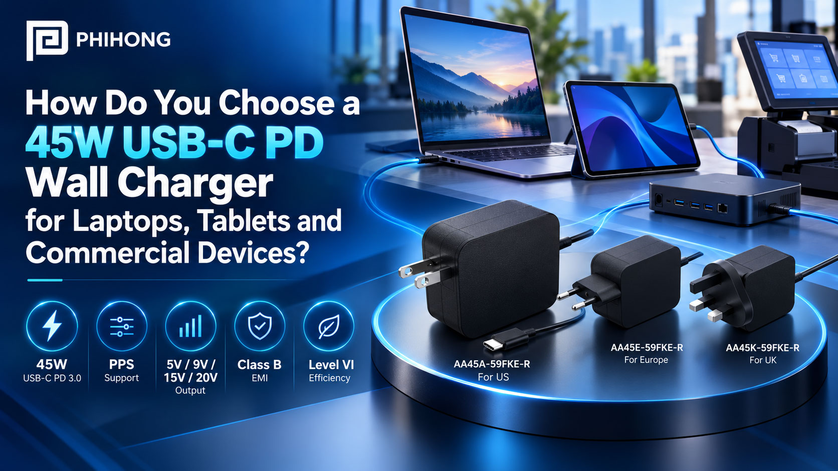 How Do You Choose a 45W USB-C PD Wall Charger for Laptops, Tablets and Commercial Devices?