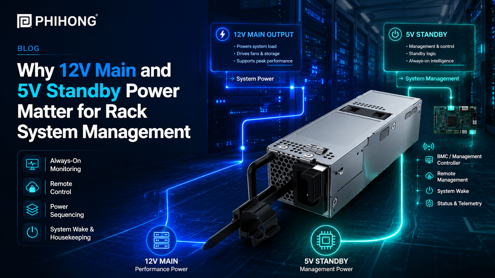 Why 12V Main and 5V Standby Power Matter for Rack System Management