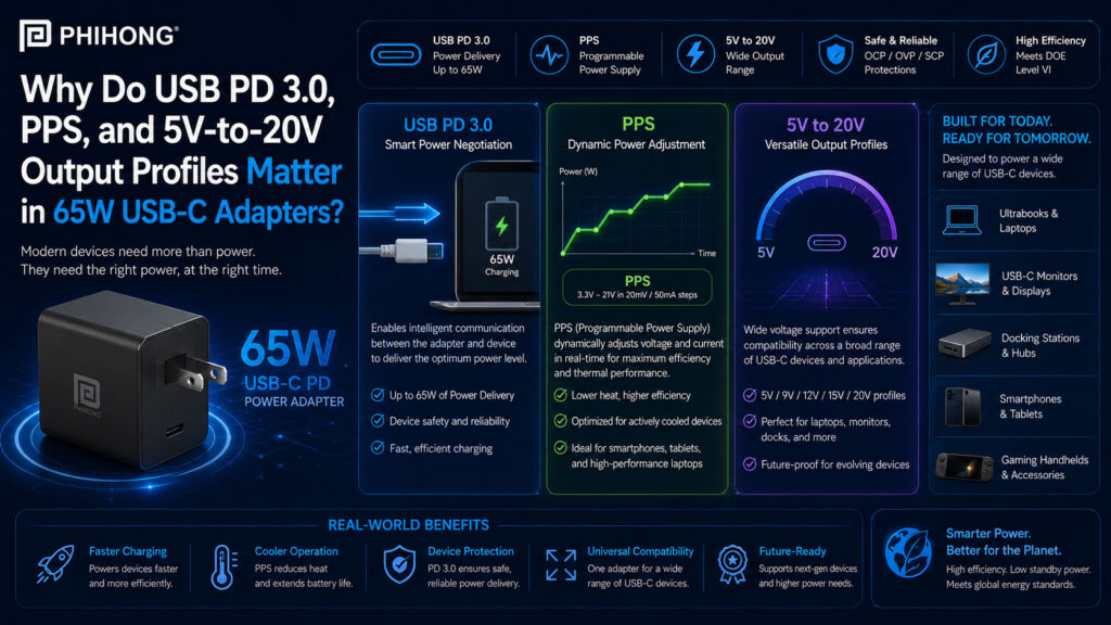 Why Do USB PD 3.0, PPS, and 5V-to-20V Output Profiles Matter in 65W USB-C Adapters?
