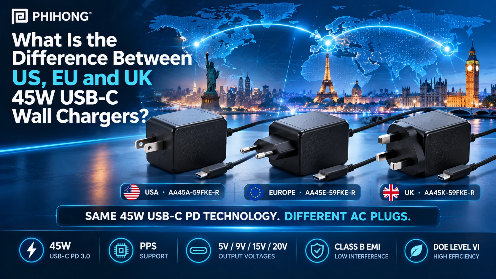 What Is the Difference Between US, EU and UK 45W USB-C Wall Chargers?