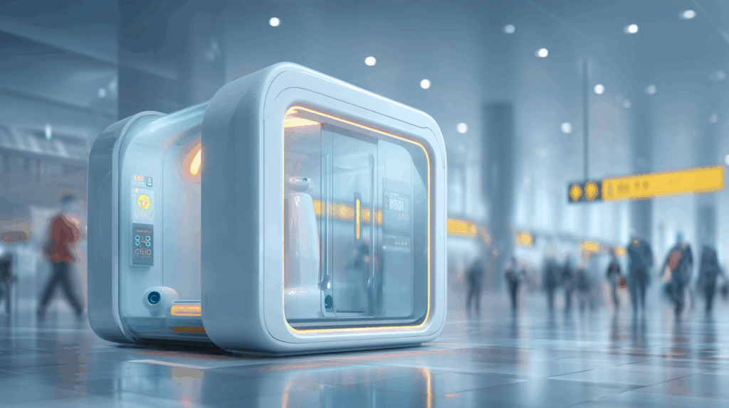 Enclosed Charging Station for Security Robots in Airports and Transit Hubs
